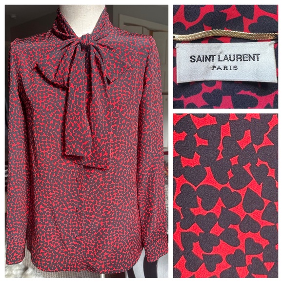 Saint Laurent Heart Blouse LAVALLIÈRE-NECK - Picture 1 of 10